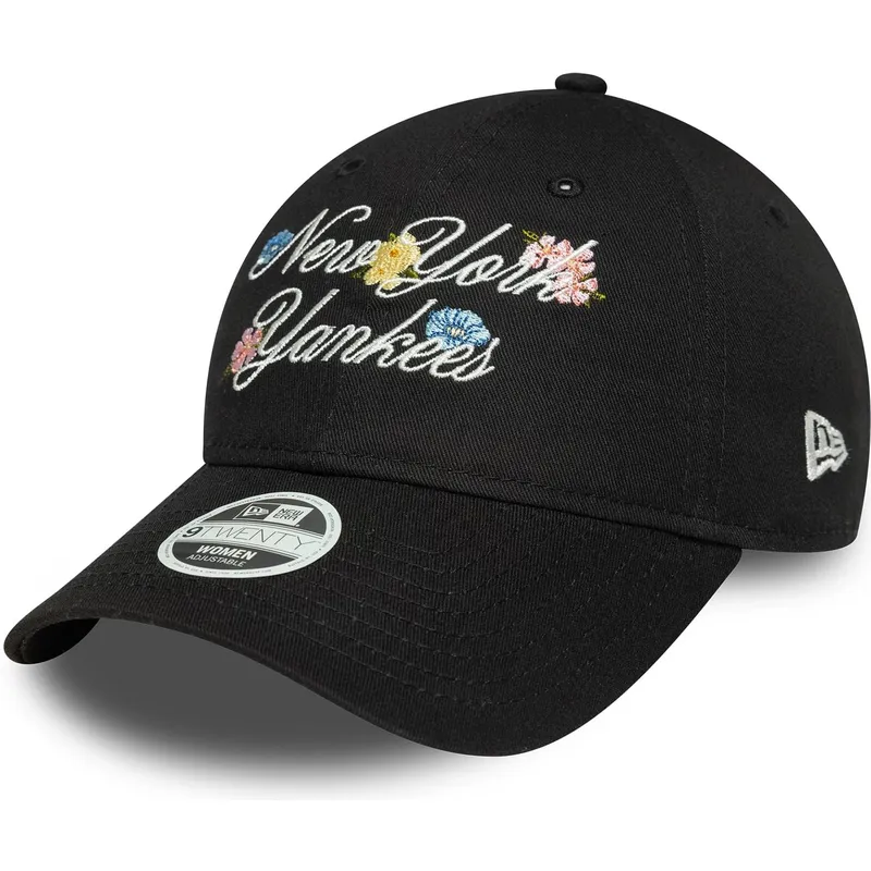 cap-izliekta-black-adjustable-strap-9forty-floral-script-no-new-york-yankees-mlb-no-new-era