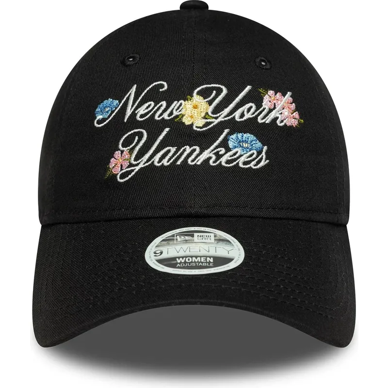 cap-izliekta-black-adjustable-strap-9forty-floral-script-no-new-york-yankees-mlb-no-new-era