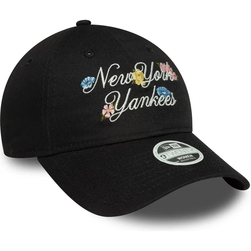 cap-izliekta-black-adjustable-strap-9forty-floral-script-no-new-york-yankees-mlb-no-new-era