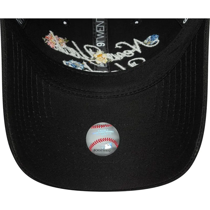 cap-izliekta-black-adjustable-strap-9forty-floral-script-no-new-york-yankees-mlb-no-new-era
