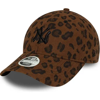 Verstellbare Damen-Kappe mit gebogenem Schirm im Leopardenmuster, 9FORTY Leopard Cord von New York Yankees MLB von New Era.