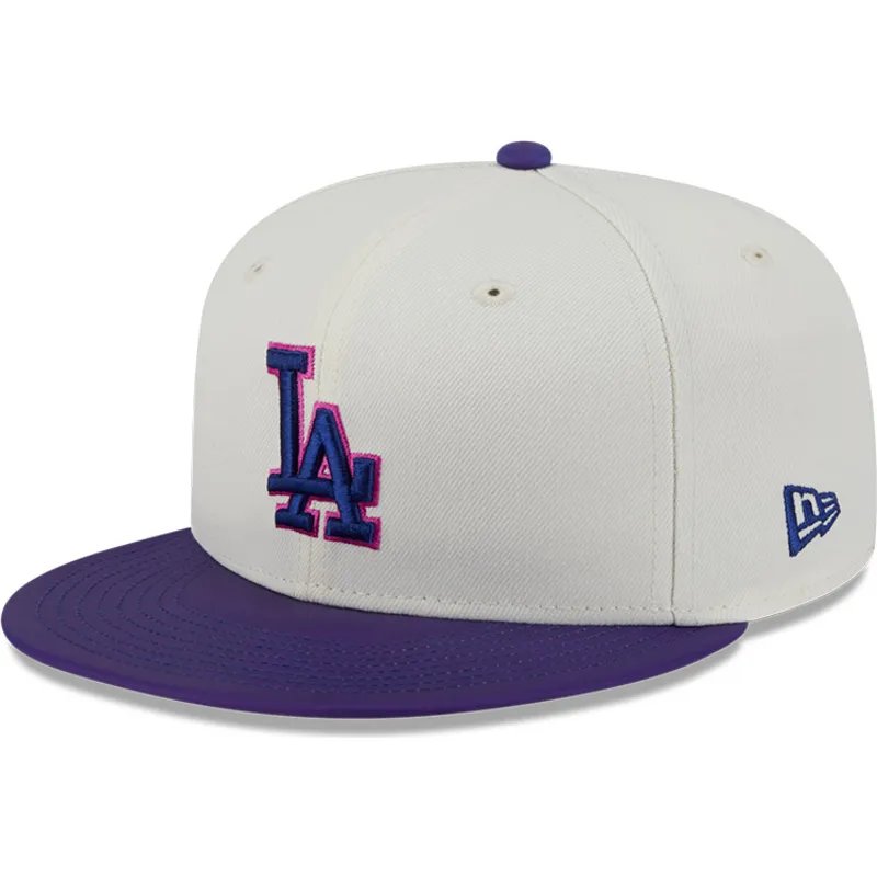 beige-und-violette-anliegende-flat-cap-59fifty-clr-dvlp-der-los-angeles-dodgers-mlb-von-new-era