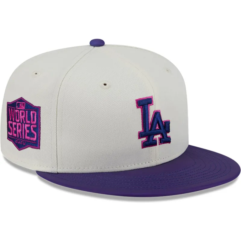 beige-und-violette-anliegende-flat-cap-59fifty-clr-dvlp-der-los-angeles-dodgers-mlb-von-new-era