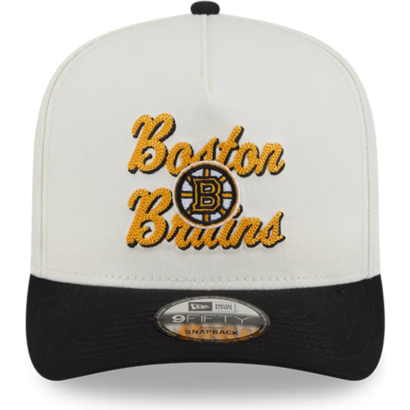 beige-och-svart-bojd-keps-snapback-9fifty-a-frame-chainstitch-boston-bruins-nhl-fran-new-era
