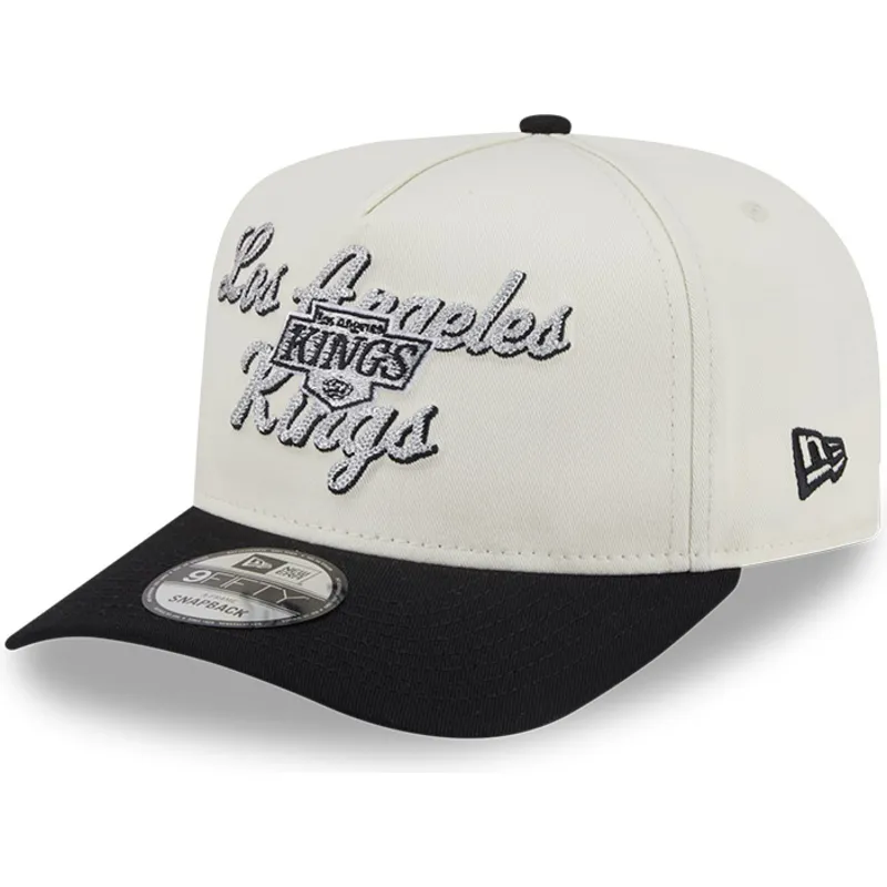 beige-und-schwarze-gebogene-snapback-kappe-9fifty-a-frame-chainstitch-der-los-angeles-kings-nhl-von-new-era