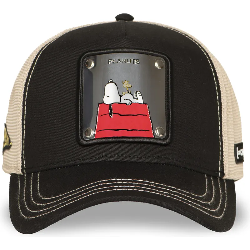 cepur-izliekta-truckeris-melns-snapback-pea6-naw6-snoopy-un-carlijs-brauns-zemesrieksti-no-capslab
