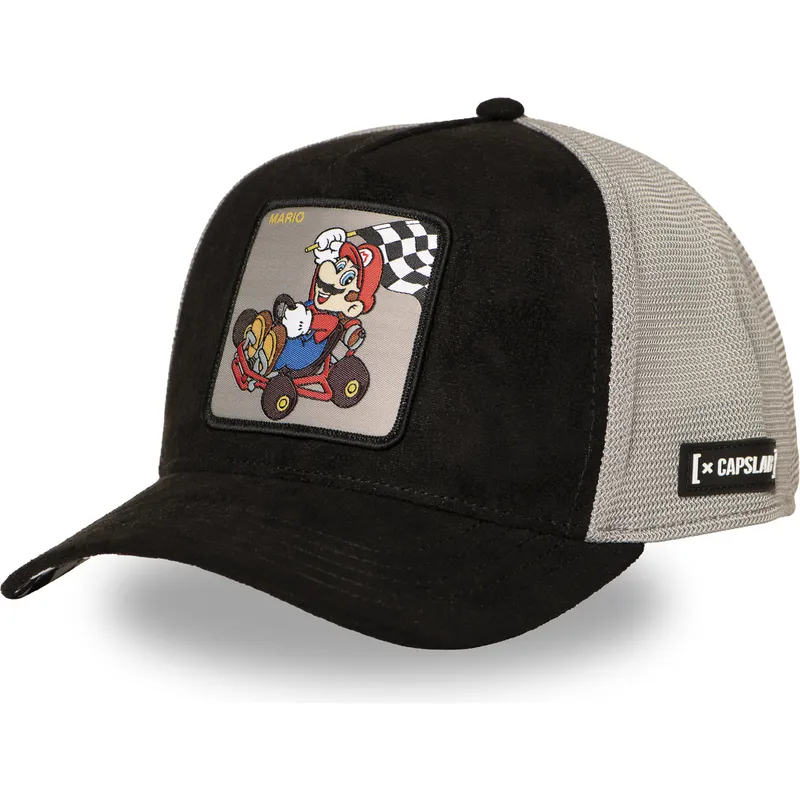 schwarze-und-graue-trucker-kappe-mario-kart-smk3-che-super-mario-bros-von-capslab