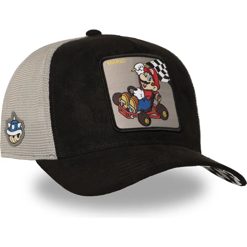 schwarze-und-graue-trucker-kappe-mario-kart-smk3-che-super-mario-bros-von-capslab
