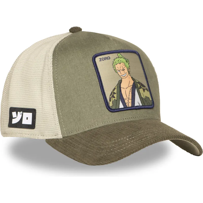 trucker-cap-grun-und-beige-roronoa-zoro-op6-zor-one-piece-von-capslab