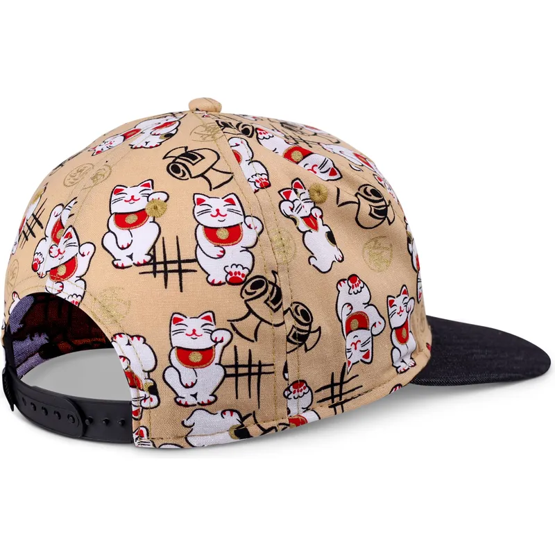 czapka-z-plaskim-daszkiem-bezowo-czarna-snapback-dla-chlopca-lucky-cat-linen-od-djinns