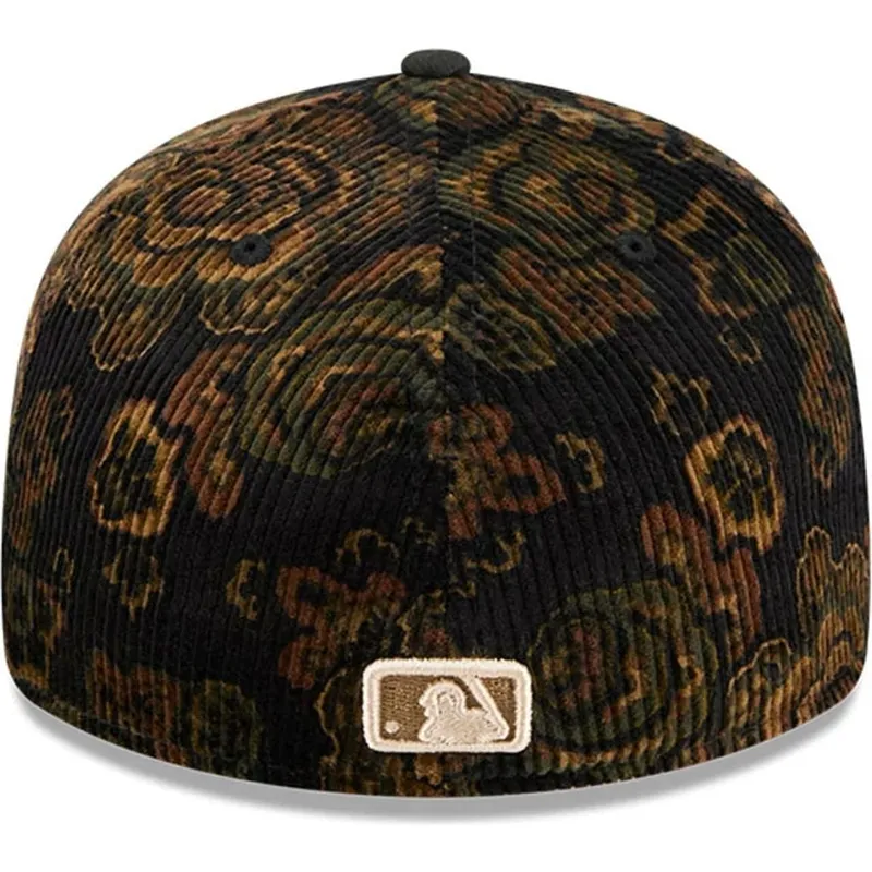 schwarze-gebogene-angepasste-kappe-59fifty-low-profile-floral-cord-three-looms-printed-corduroy-von-oakland-athletics-mlb-von-ne