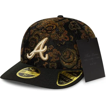 Schwarze gebogene Passformkappe 59FIFTY Low Profile Floral Cord Three Looms Bedruckter Kord von Atlanta Braves MLB von New Era