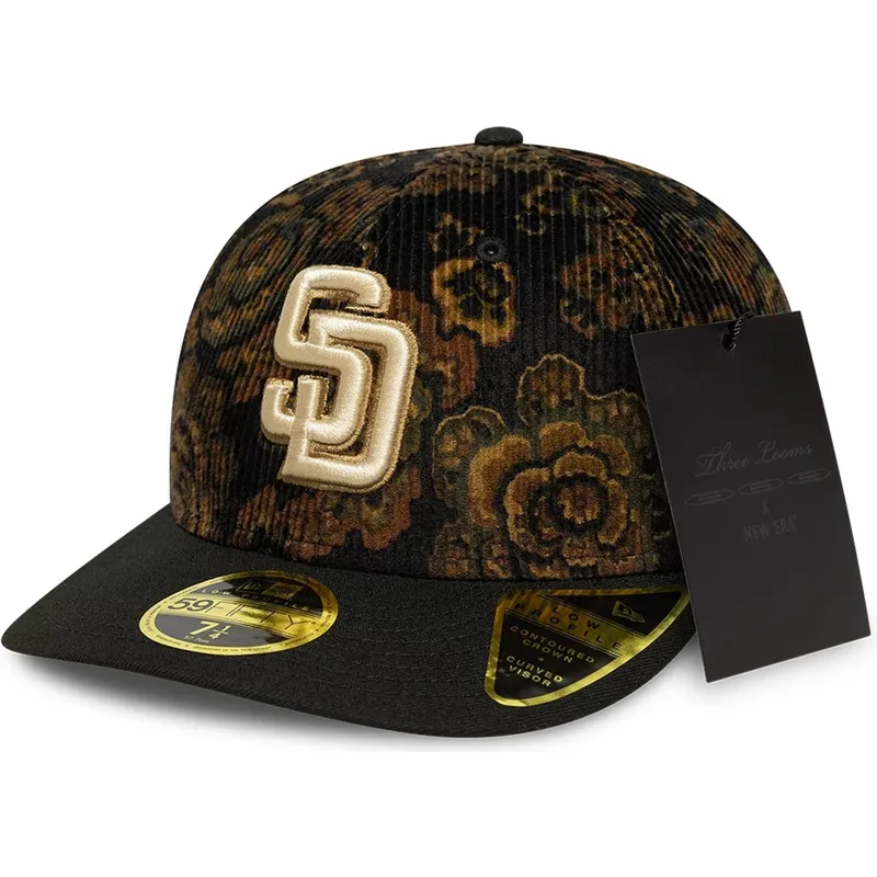 schwarze-gebogene-angepasste-59fifty-low-profile-floral-cord-three-looms-printed-corduroy-kappe-der-san-diego-padres-mlb-von-new