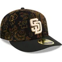 san-diego-padres-mlb-new-era-59fifty-low-profile-floral-cord-three-looms-printed-corduroy-schwarze-gebogene-fitted-kappe