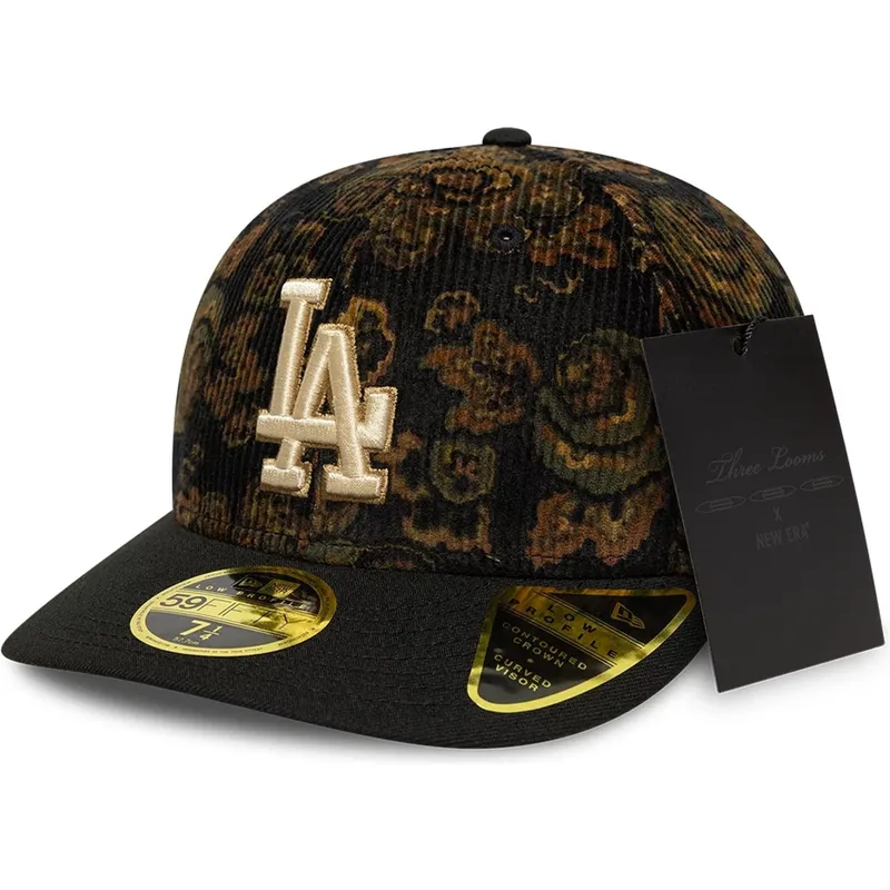 schwarze-gebogene-angepasste-59fifty-low-profile-floral-cord-three-looms-printed-corduroy-kappe-der-los-angeles-dodgers-mlb-von-