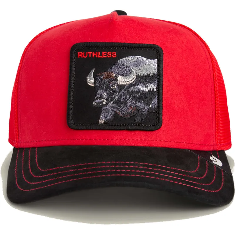 czapka-trucker-czerwono-czarna-bawol-ruthless-buffalo-suede-the-farm-od-goorin-bros