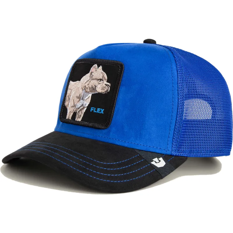 trucker-cap-blau-und-schwarz-hund-pitbull-flex-pitbull-suede-the-farm-von-goorin-bros
