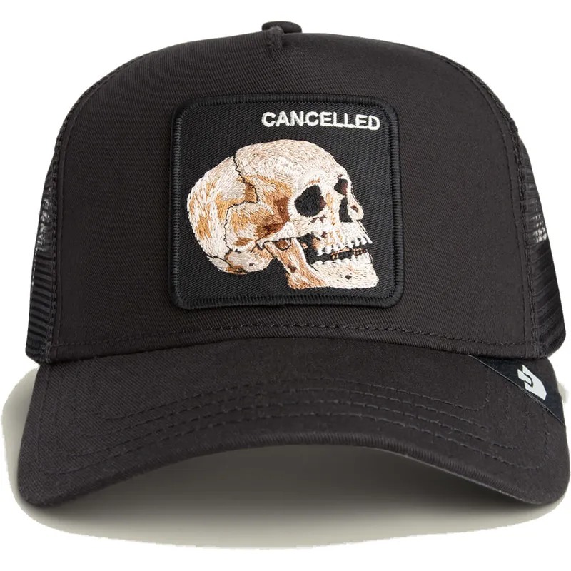 cepur-izliekta-truckeris-melns-snapback-the-cancelled-skull-grit-the-farm-no-goorin-bros