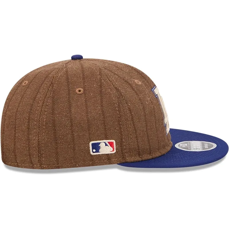 braune-und-blaue-verstellbare-flatcap-9fifty-retro-crown-wool-pinstripe-der-los-angeles-dodgers-mlb-von-new-era