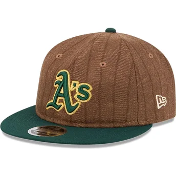Casquette plate marron et verte ajustable 9FIFTY Retro Crown Wool Pinstripe Oakland Athletics MLB New Era