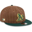 casquette-plate-marron-et-verte-ajustable-9fifty-retro-crown-wool-pinstripe-oakland-athletics-mlb-new-era