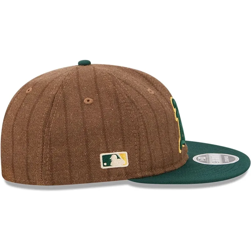 brazowa-i-zielona-regulowana-czapka-z-daszkiem-9fifty-retro-crown-wool-pinstripe-oakland-athletics-mlb-new-era