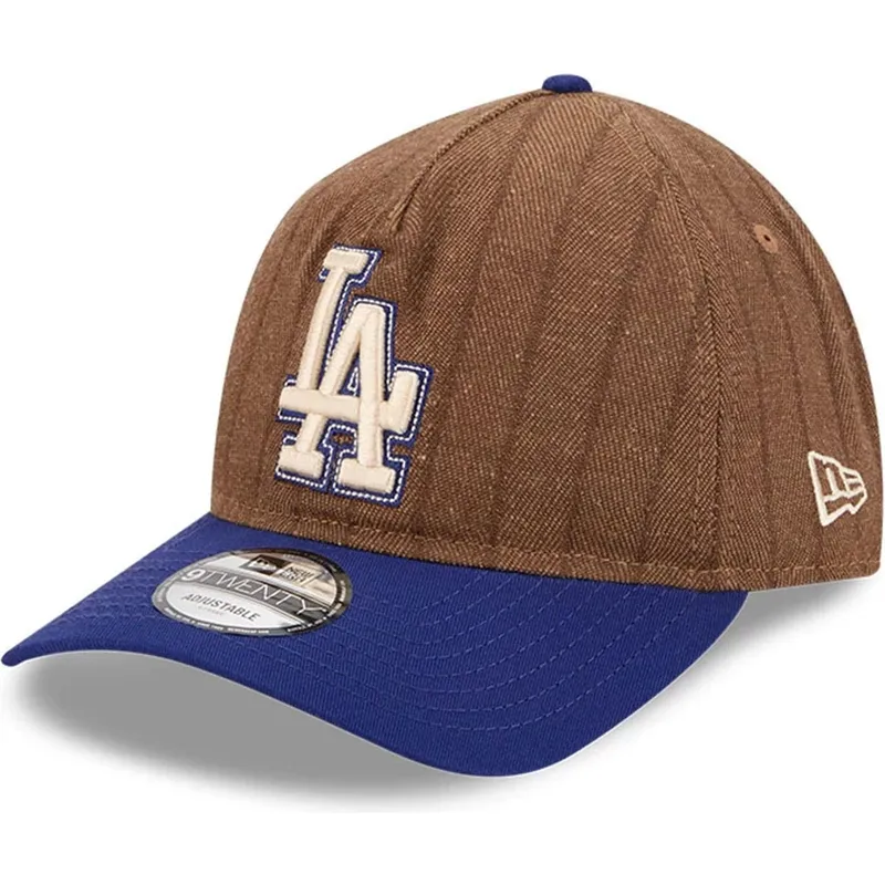 cap-izliekta-brown-adjustable-strap-9twenty-a-frame-wool-pinstripe-no-los-angeles-dodgers-mlb-no-new-era