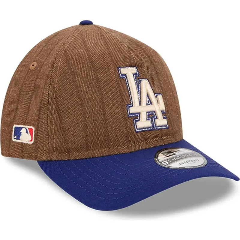 cap-izliekta-brown-adjustable-strap-9twenty-a-frame-wool-pinstripe-no-los-angeles-dodgers-mlb-no-new-era