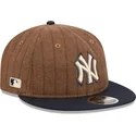 braune-und-marineblaue-verstellbare-flache-kappe-9fifty-retro-crown-wool-pinstripe-der-new-york-yankees-mlb-von-new-era