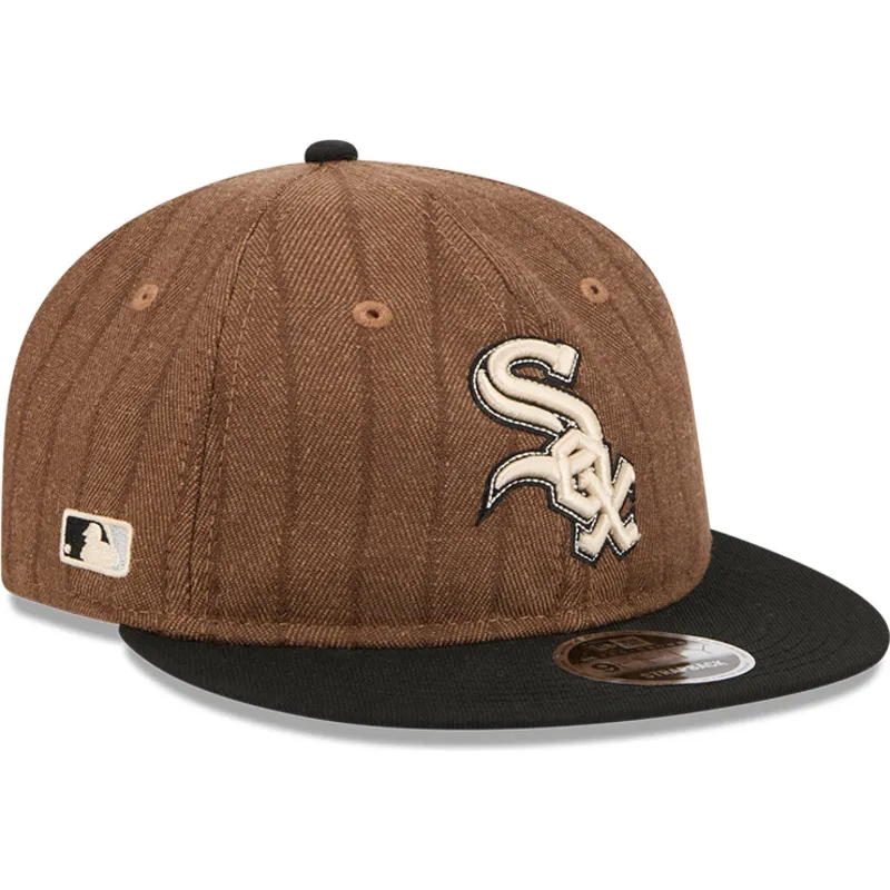 braune-und-schwarze-verstellbare-flatcap-9fifty-retro-crown-wool-pinstripe-der-chicago-white-sox-mlb-von-new-era