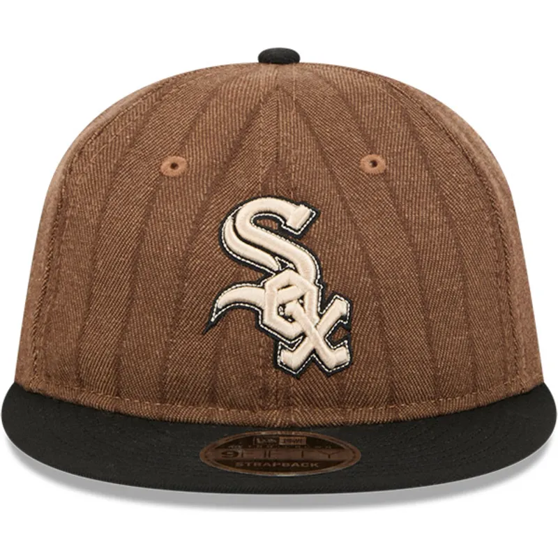brun-och-svart-justerbar-platt-keps-9fifty-retro-crown-wool-pinstripe-fran-chicago-white-sox-mlb-av-new-era