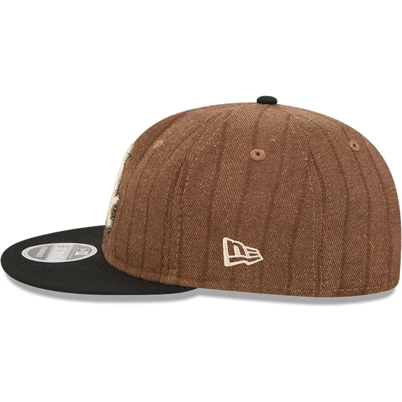 brun-och-svart-justerbar-platt-keps-9fifty-retro-crown-wool-pinstripe-fran-chicago-white-sox-mlb-av-new-era