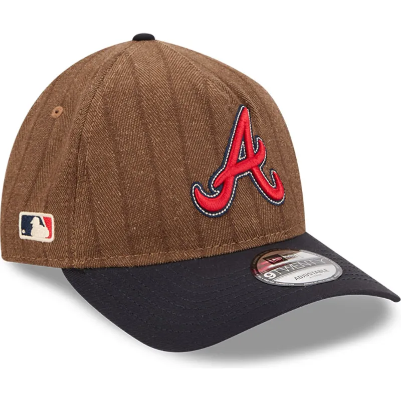 cap-izliekta-brown-adjustable-strap-9twenty-a-frame-wool-pinstripe-no-atlanta-braves-mlb-no-new-era