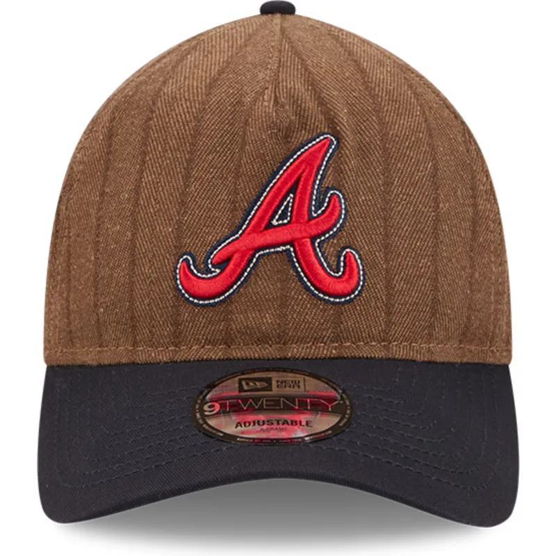 cap-izliekta-brown-adjustable-strap-9twenty-a-frame-wool-pinstripe-no-atlanta-braves-mlb-no-new-era