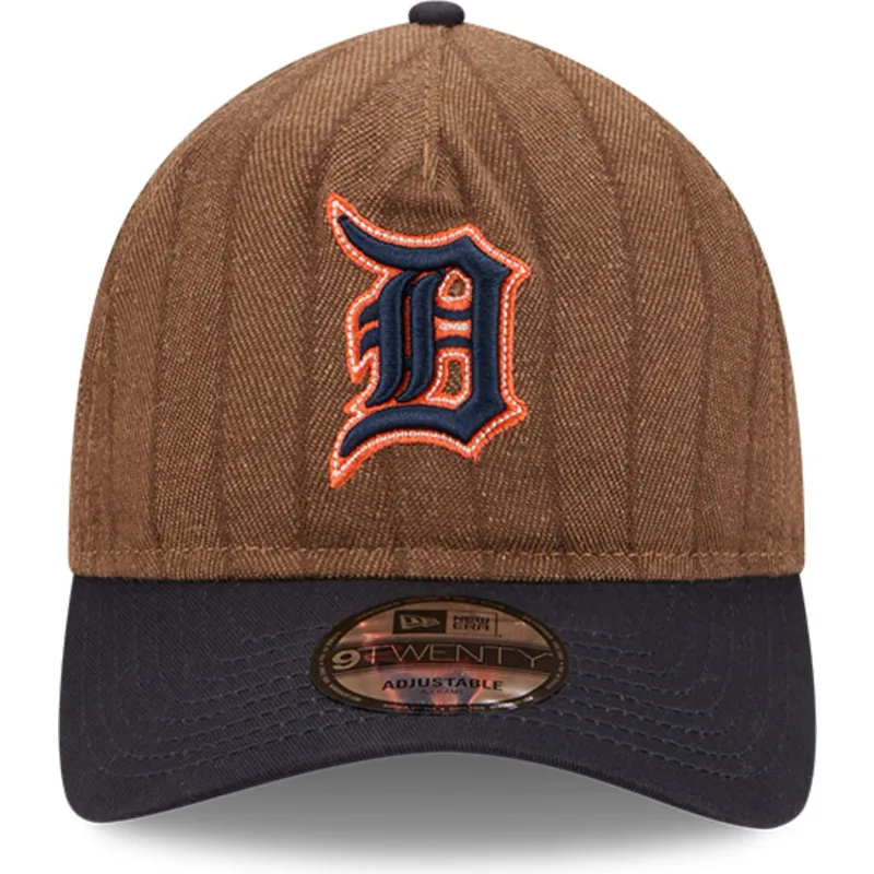 braune-und-marineblaue-verstellbare-curved-cap-9twenty-a-frame-wool-pinstripe-der-detroit-tigers-mlb-von-new-era