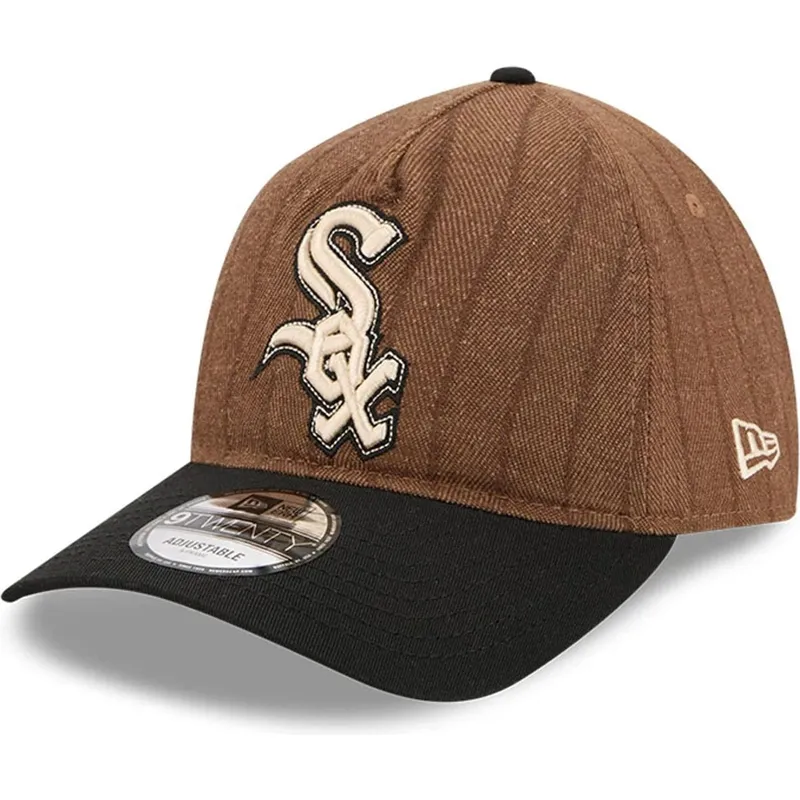 casquette-courbee-marron-et-noire-ajustable-9twenty-a-frame-wool-pinstripe-chicago-white-sox-mlb-new-era