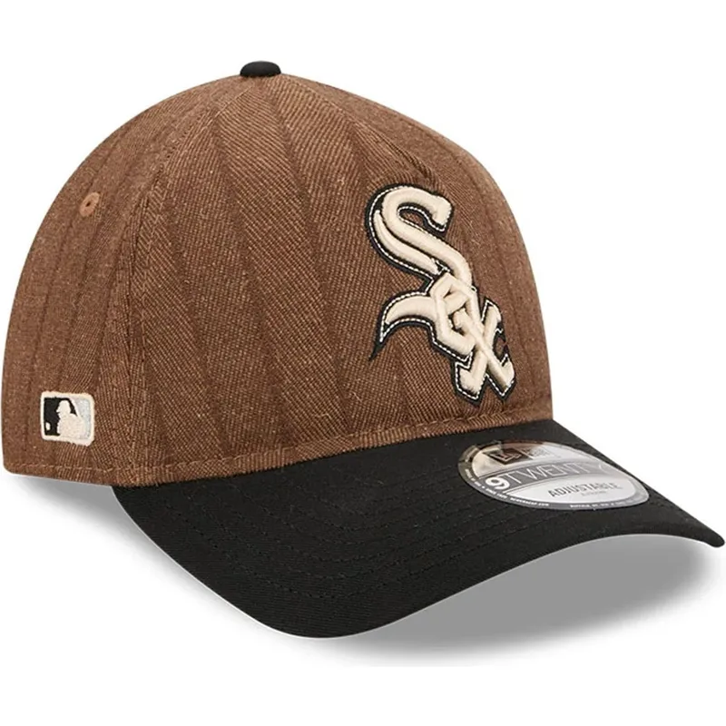 casquette-courbee-marron-et-noire-ajustable-9twenty-a-frame-wool-pinstripe-chicago-white-sox-mlb-new-era