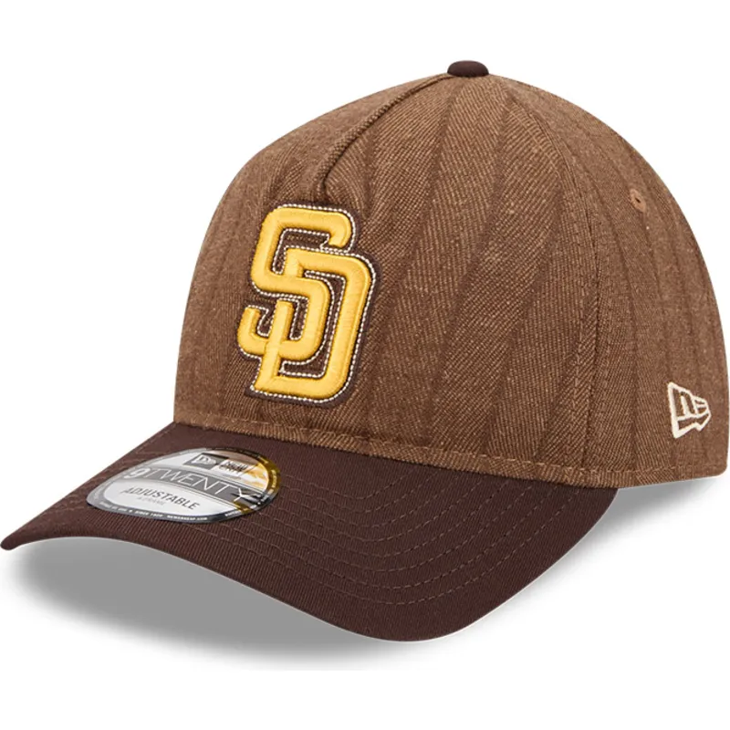 casquette-courbee-marron-ajustable-9twenty-a-frame-wool-pinstripe-san-diego-padres-mlb-new-era