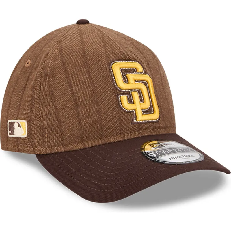casquette-courbee-marron-ajustable-9twenty-a-frame-wool-pinstripe-san-diego-padres-mlb-new-era