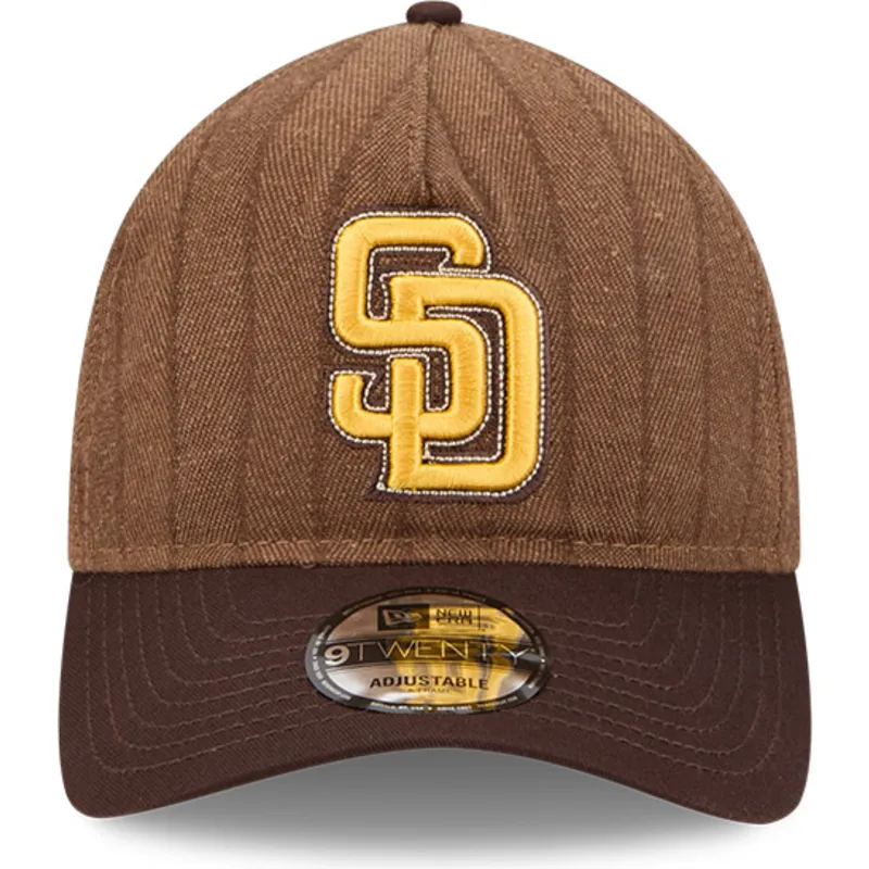 casquette-courbee-marron-ajustable-9twenty-a-frame-wool-pinstripe-san-diego-padres-mlb-new-era