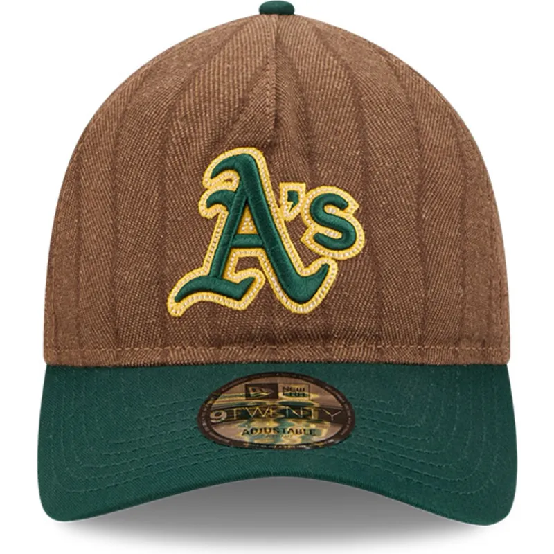 cepur-izliekta-bruns-regulejama-lente-9twenty-a-frame-wool-pinstripe-no-oakland-athletics-mlb-no-new-era