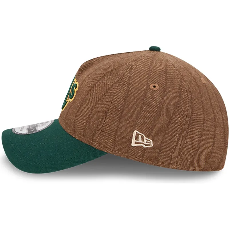 brun-och-gron-bojd-keps-justerbar-9twenty-a-frame-wool-pinstripe-fran-oakland-athletics-mlb-av-new-era