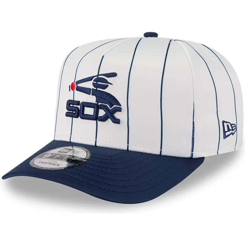 weisse-und-marineblaue-gebogene-snapback-kappe-9fifty-a-frame-satin-pinstripe-der-chicago-white-sox-mlb-von-new-era
