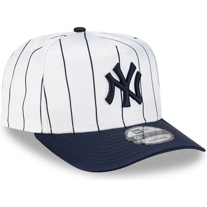 weisse-und-marineblaue-gebogene-snapback-kappe-9fifty-a-frame-satin-pinstripe-der-new-york-yankees-mlb-von-new-era