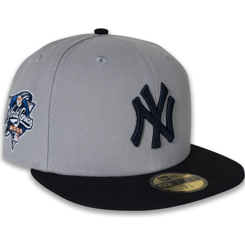 graue-und-marineblaue-anliegende-flatcap-59fifty-world-series-2000-side-patch-der-new-york-yankees-mlb-von-new-era