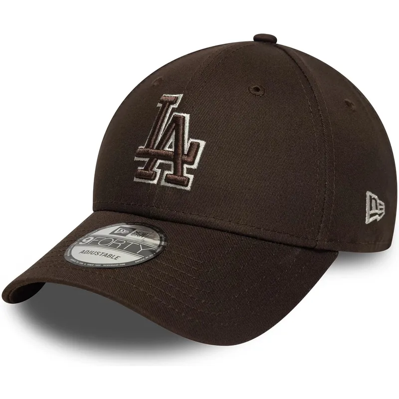casquette-courbee-marron-ajustable-9forty-outline-los-angeles-dodgers-mlb-new-era
