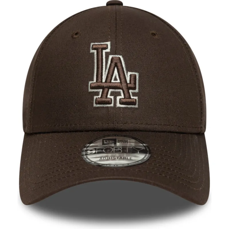 casquette-courbee-marron-ajustable-9forty-outline-los-angeles-dodgers-mlb-new-era