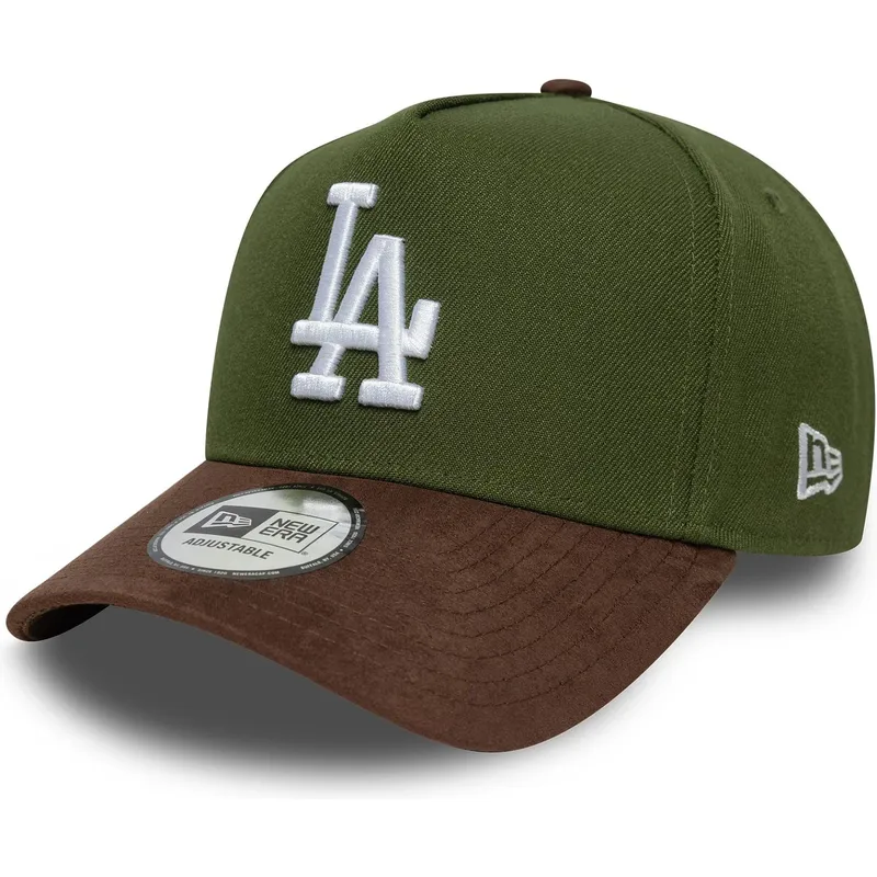 zielono-brazowa-zakrzywiona-czapka-snapback-9forty-e-frame-suede-visor-los-angeles-dodgers-mlb-new-era