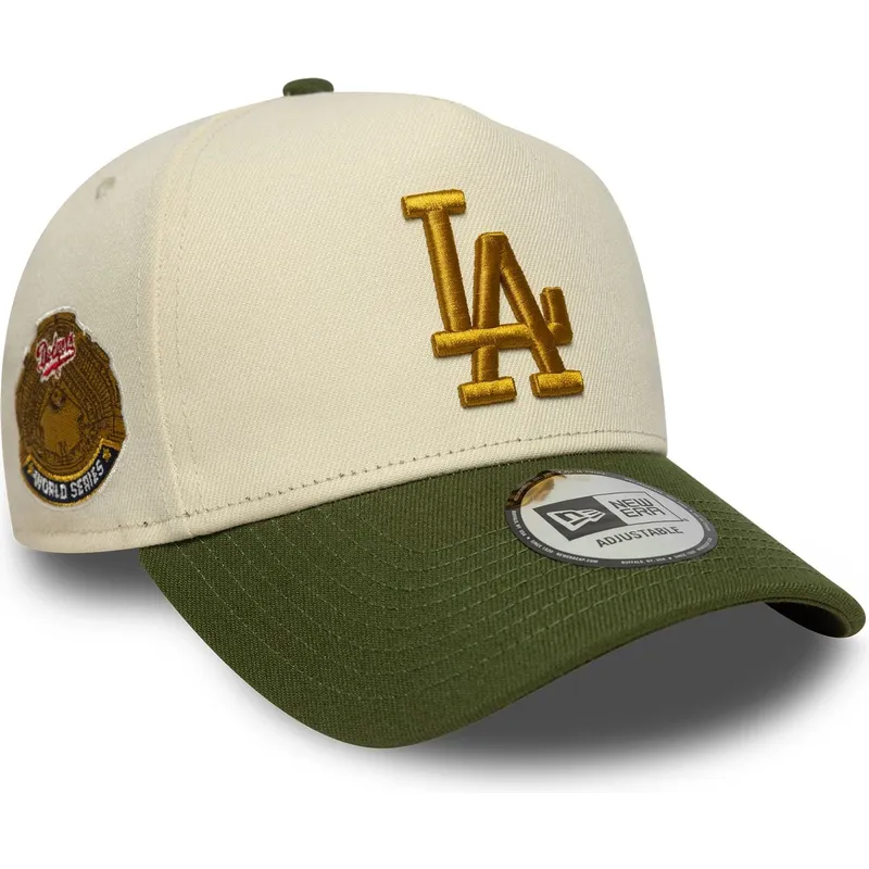 beige-und-grune-gebogene-snapback-kappe-9forty-e-frame-world-series-patch-der-los-angeles-dodgers-mlb-von-new-era