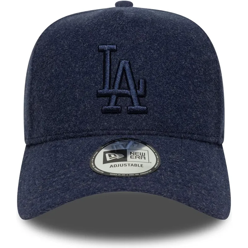 dunkelblaue-gebogene-snapback-kappe-mit-dunkelblauem-logo-9forty-e-frame-melton-der-los-angeles-dodgers-mlb-von-new-era